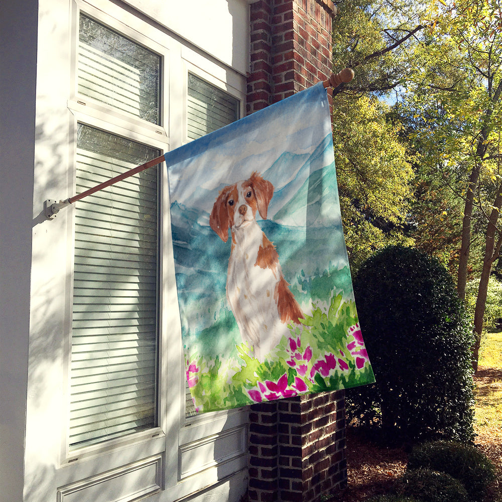 Mountian Flowers Brittany Spaniel Flag Canvas House Size CK1989CHF  the-store.com.