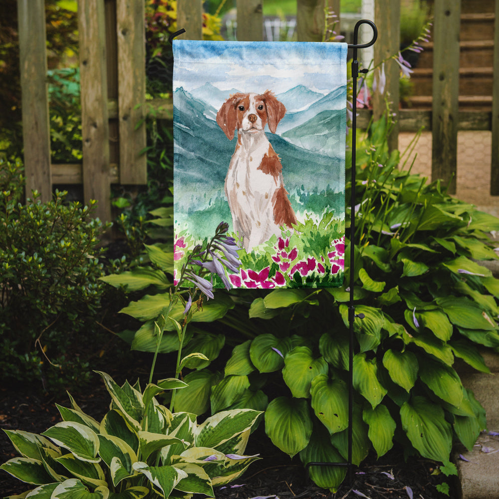 Caroline's Treasures Mountian Flowers Brittany Spaniel Garden Flag - Outdoor Decorative Yard Flag CK1989GF