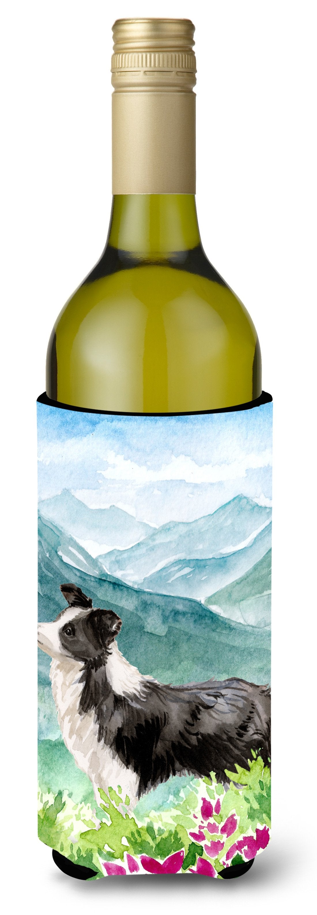 Mountian Flowers Border Collie Wine Bottle Beverage Insulator Hugger CK1990LITERK by Caroline&#39;s Treasures