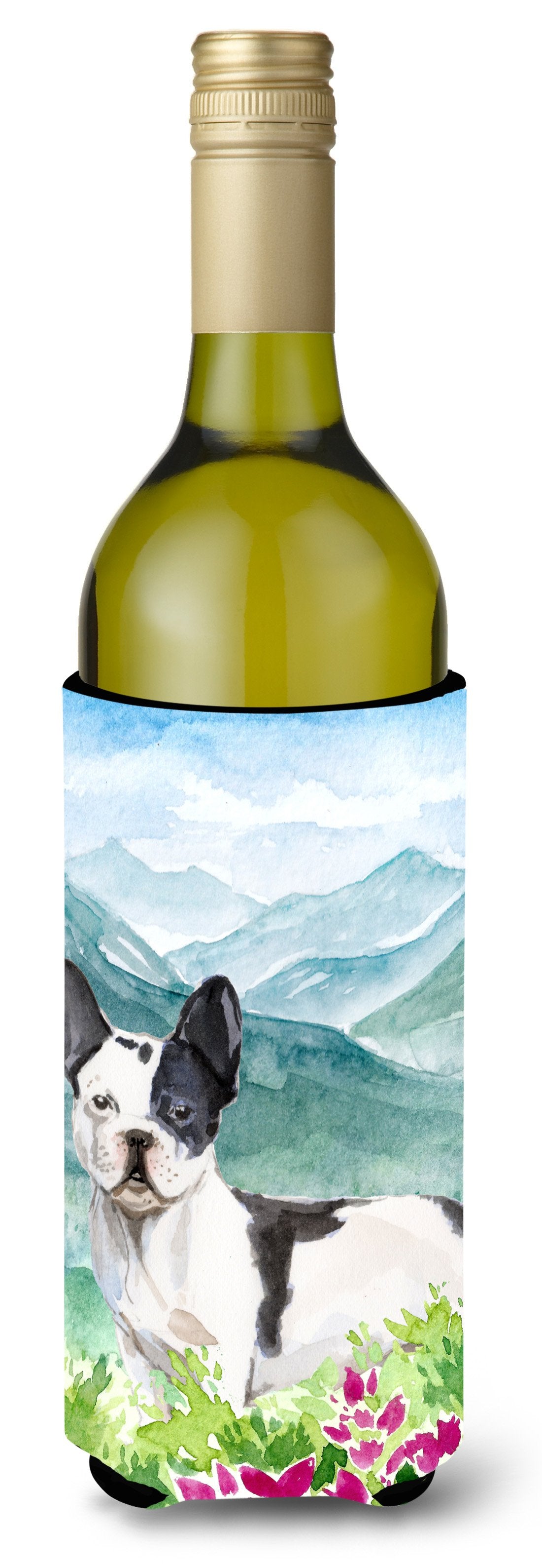 Mountian Flowers French Bulldog Wine Bottle Beverage Insulator Hugger CK1991LITERK by Caroline&#39;s Treasures