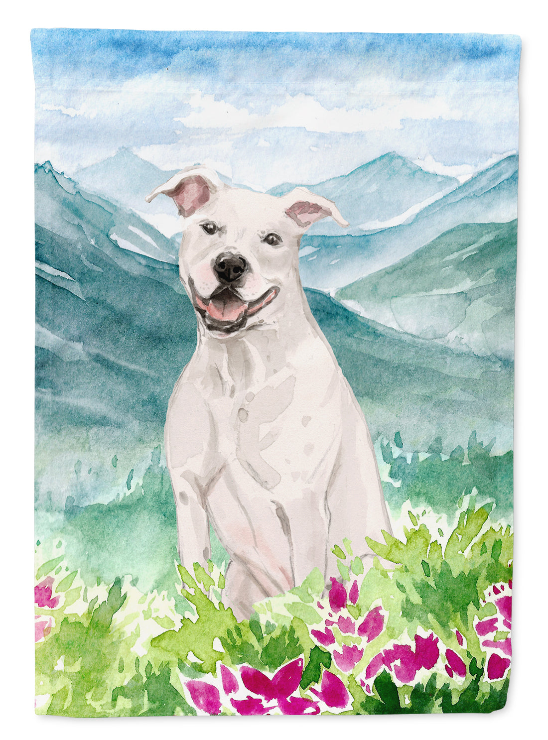 Mountian Flowers White Staffie Bull Terrier Flag Canvas House Size CK1996CHF