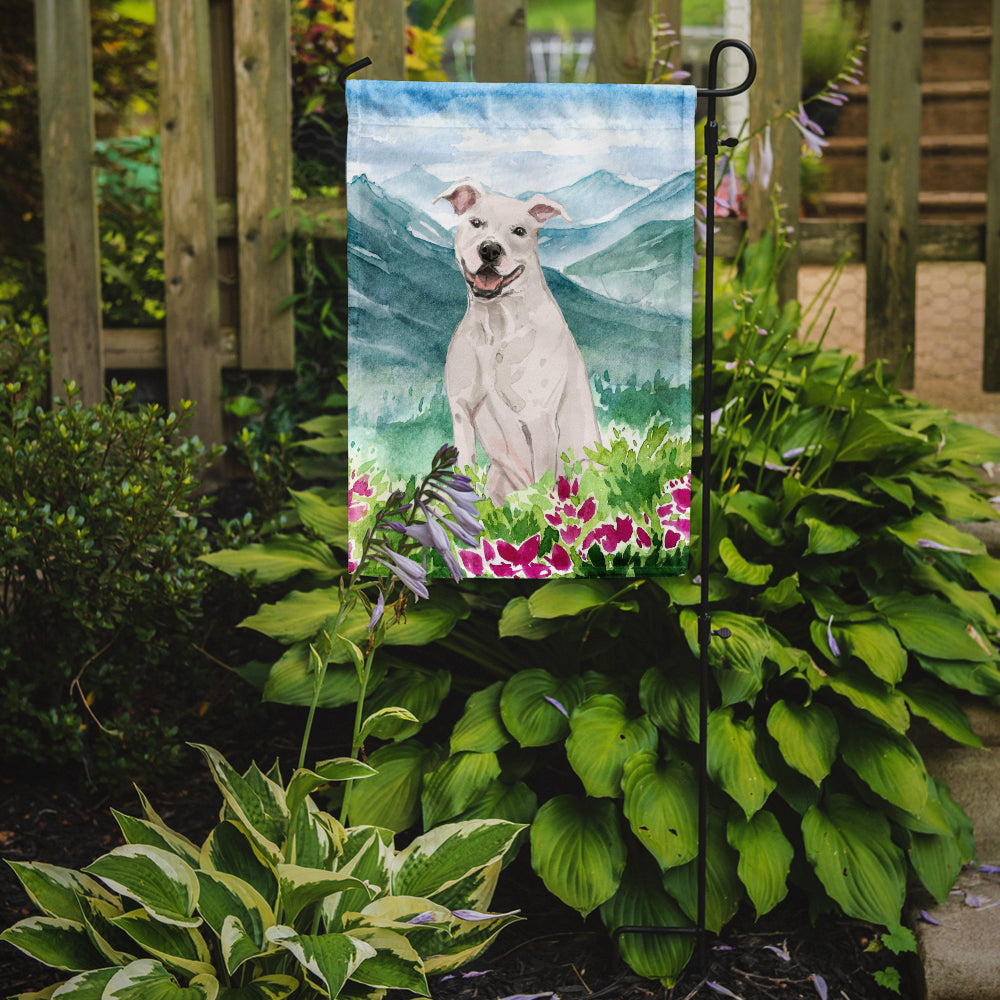 Mountian Flowers White Staffie Bull Terrier Flag Garden Size CK1996GF
