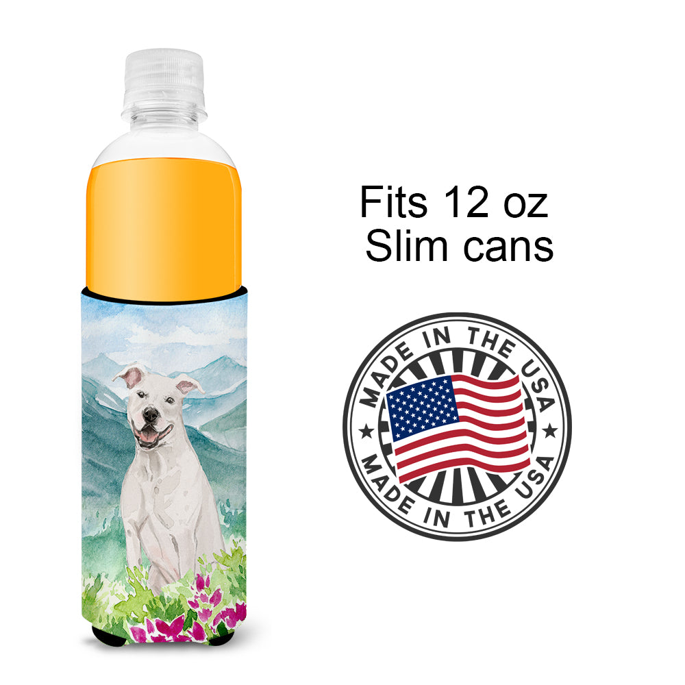 Mountian Flowers White Staffie Bull Terrier  Ultra Hugger for slim cans CK1996MUK  the-store.com.