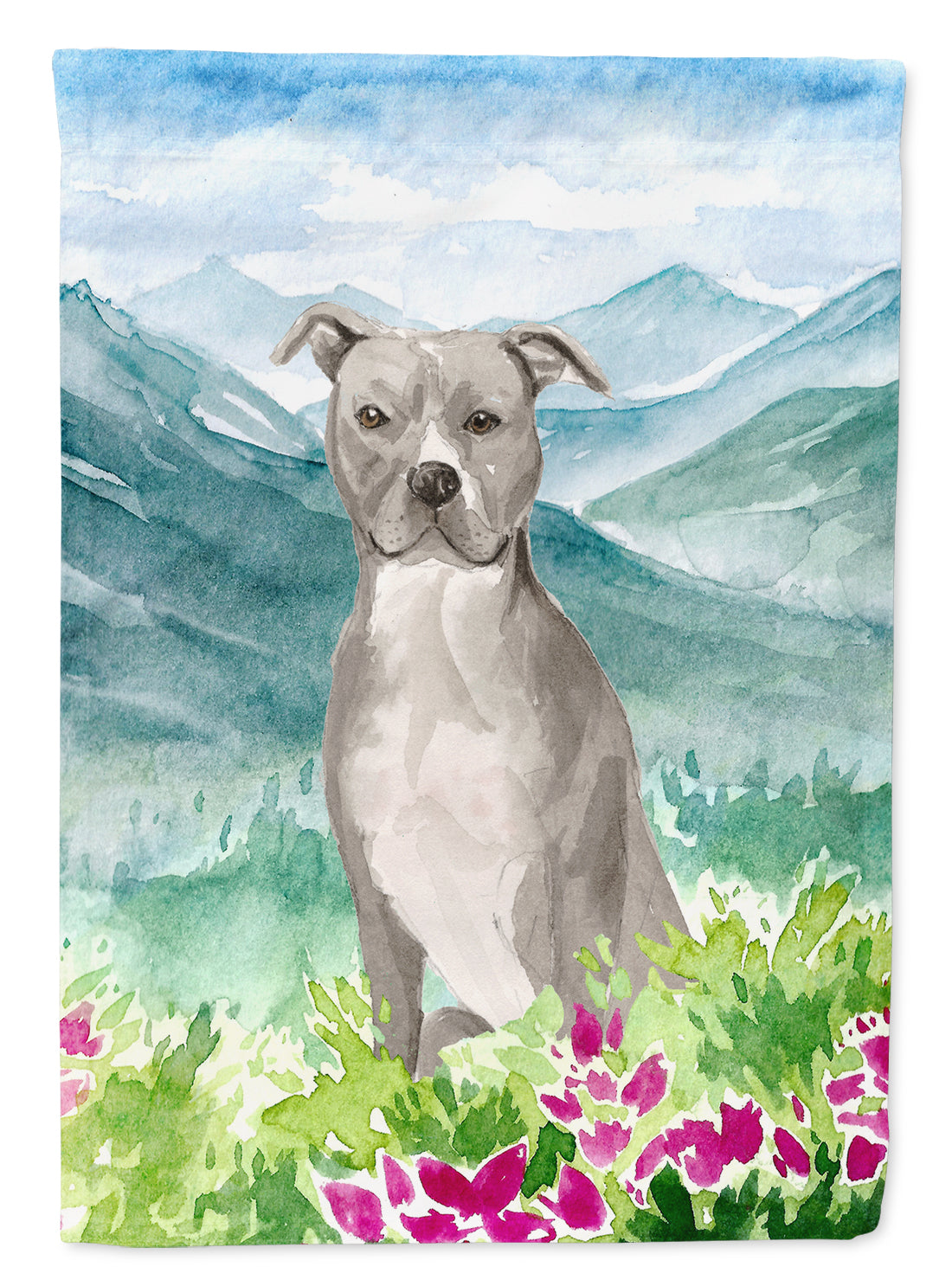Mountian Flowers Staffordshire Bull Terrier Flag Canvas House Size CK1997CHF  the-store.com.