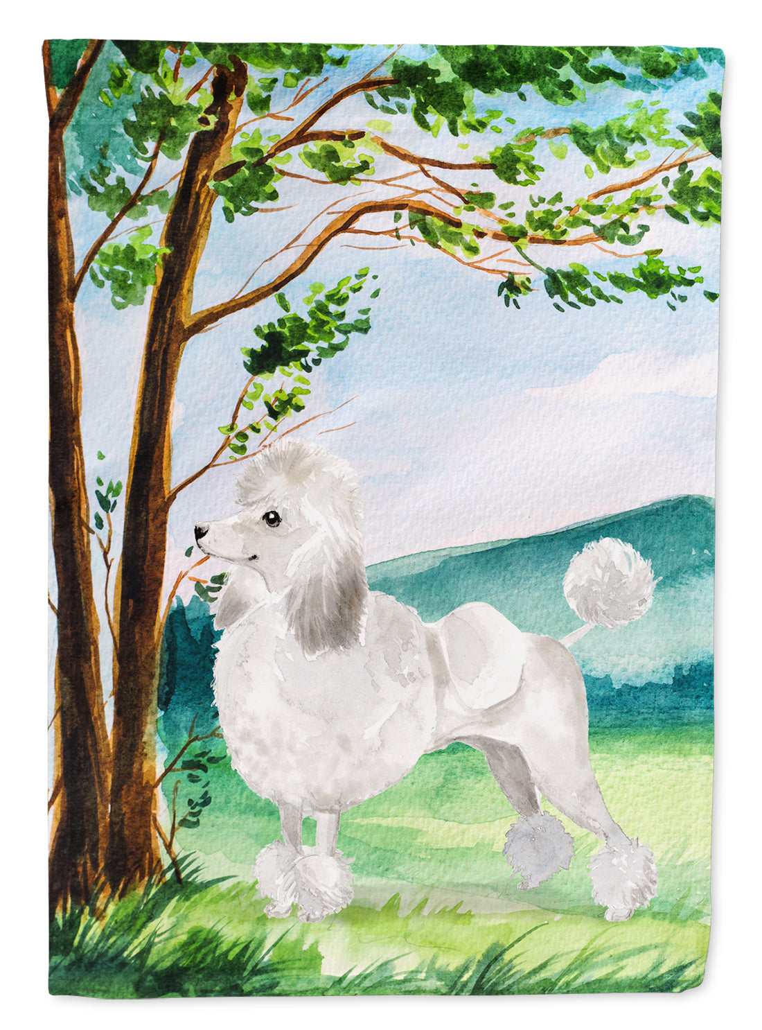 Under the Tree White Poodle Flag Canvas House Size CK1999CHF  the-store.com.