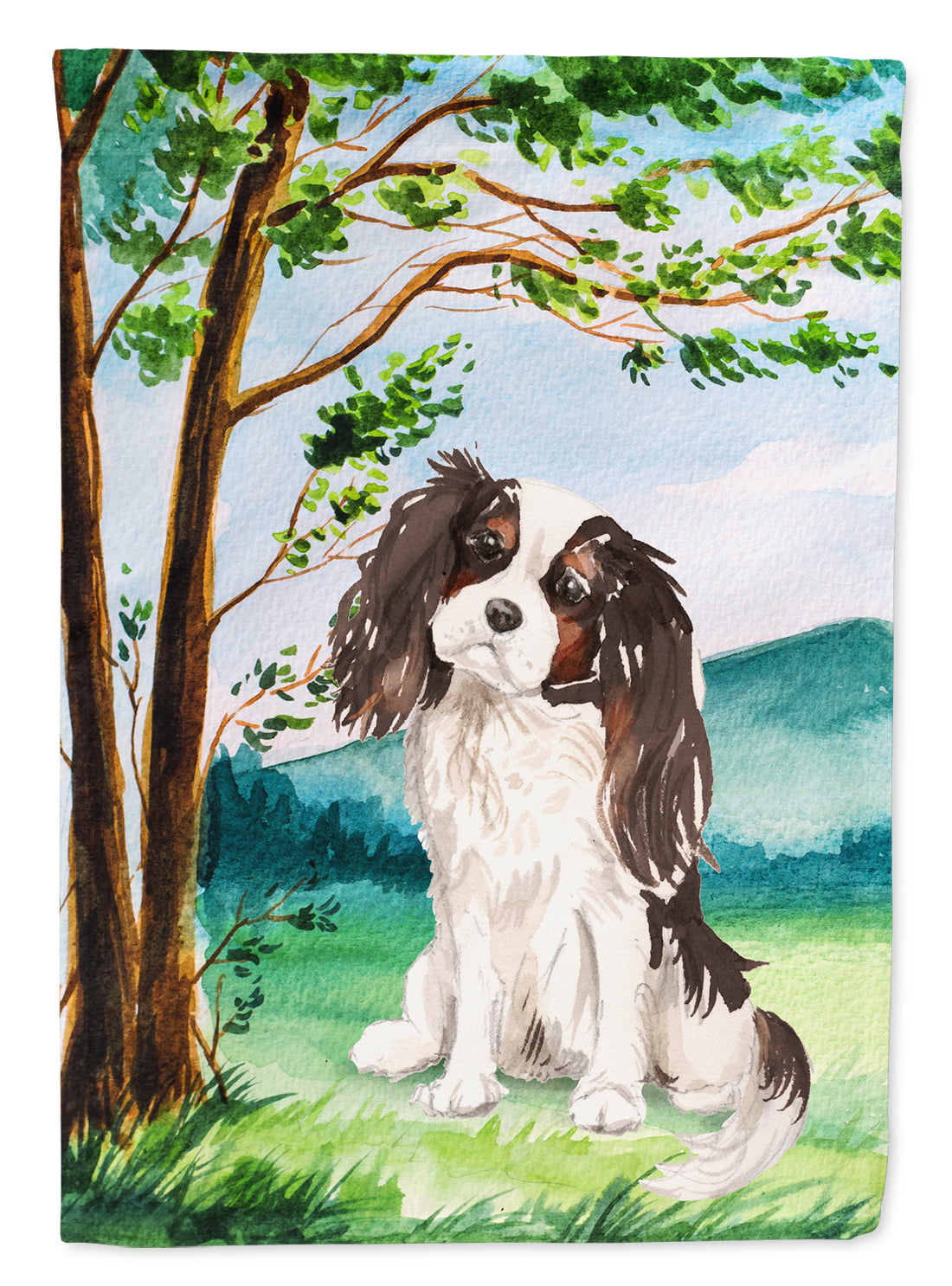 Under the Tree Tricolor Cavalier Spaniel Flag Canvas House Size CK2001CHF  the-store.com.