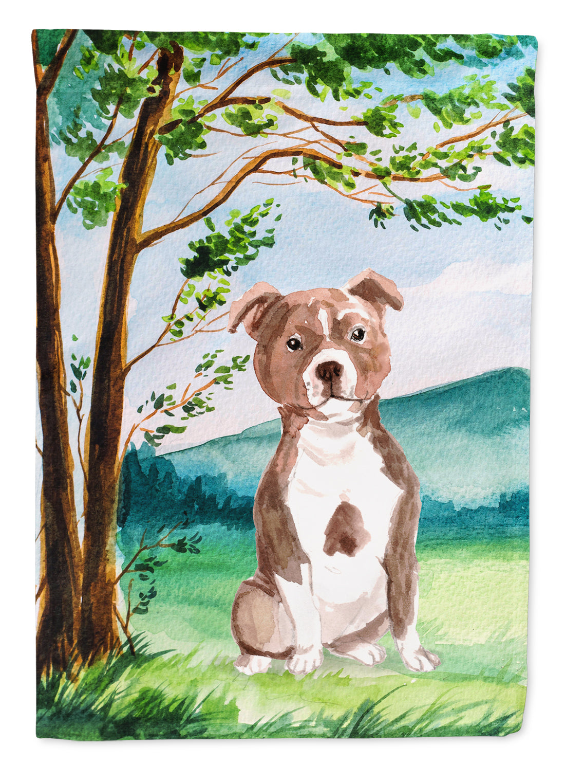 Under the Tree Red Staffie Flag Canvas House Size CK2003CHF