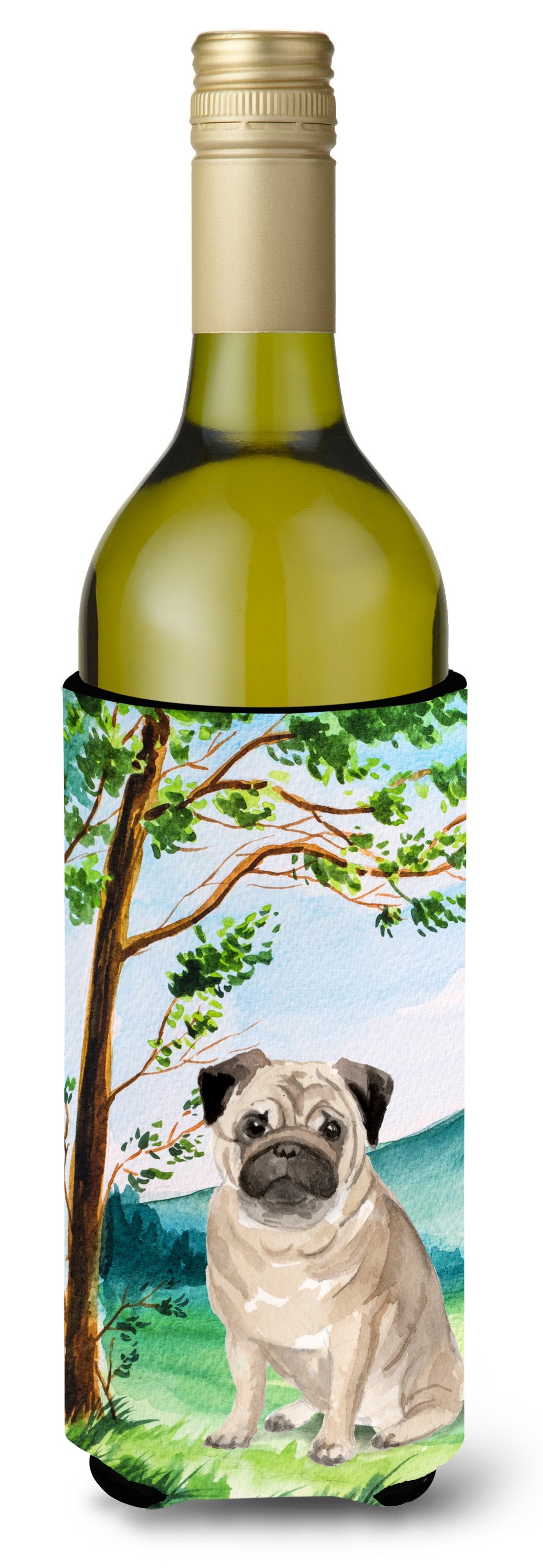 Under the Tree Fawn Pug Wine Bottle Beverage Insulator Hugger CK2004LITERK by Caroline&#39;s Treasures