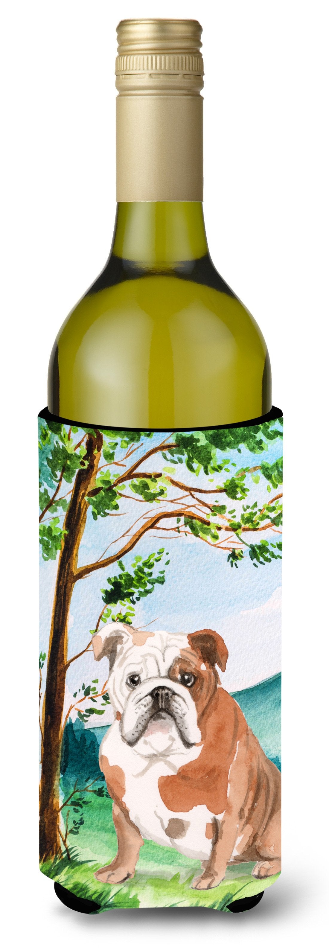 Under the Tree English Bulldog Wine Bottle Beverage Insulator Hugger CK2014LITERK by Caroline&#39;s Treasures