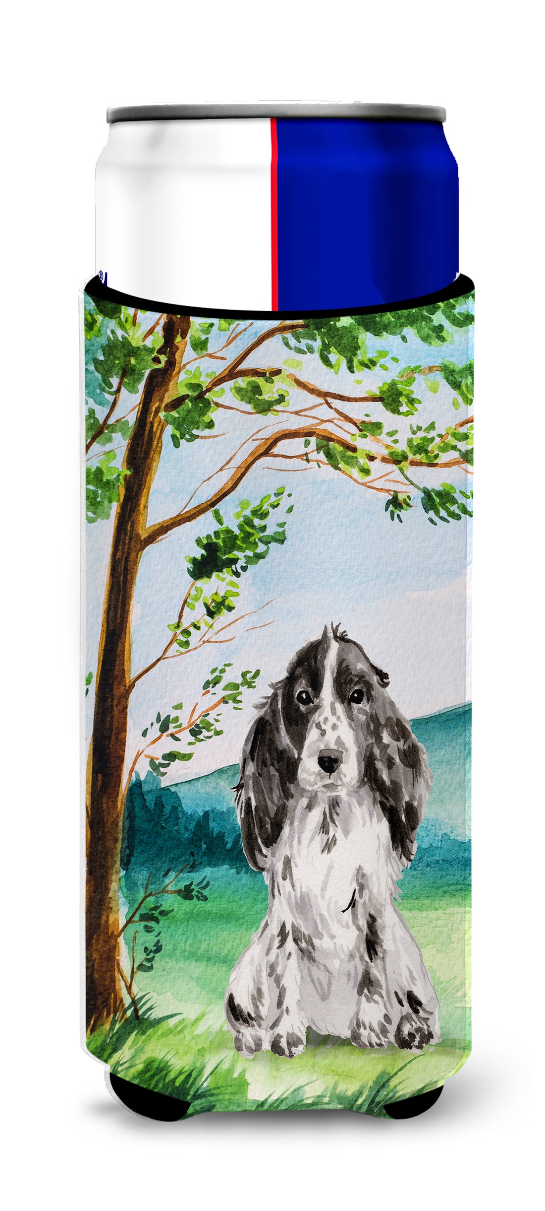 Under the Tree Black Parti Cocker Spaniel  Ultra Hugger for slim cans CK2017MUK  the-store.com.