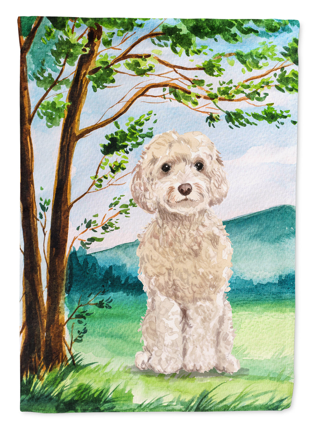 Under the Tree Goldendoodle Flag Canvas House Size CK2019CHF  the-store.com.