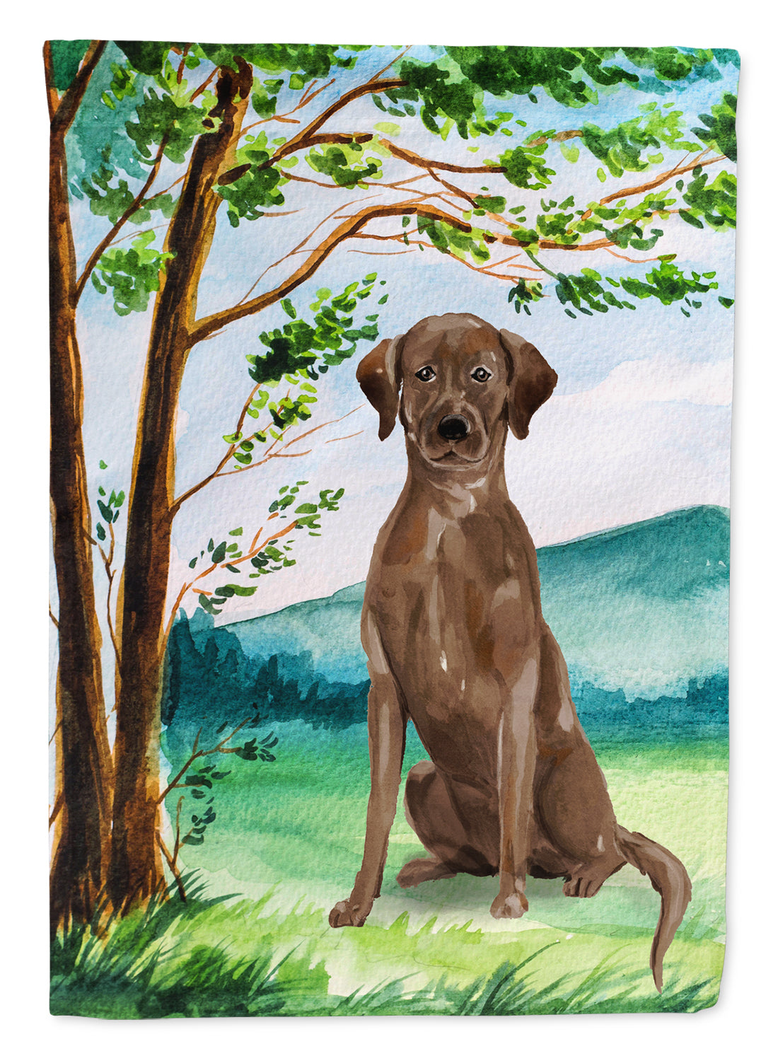 Under the Tree Chocolate Labrador Flag Canvas House Size CK2021CHF