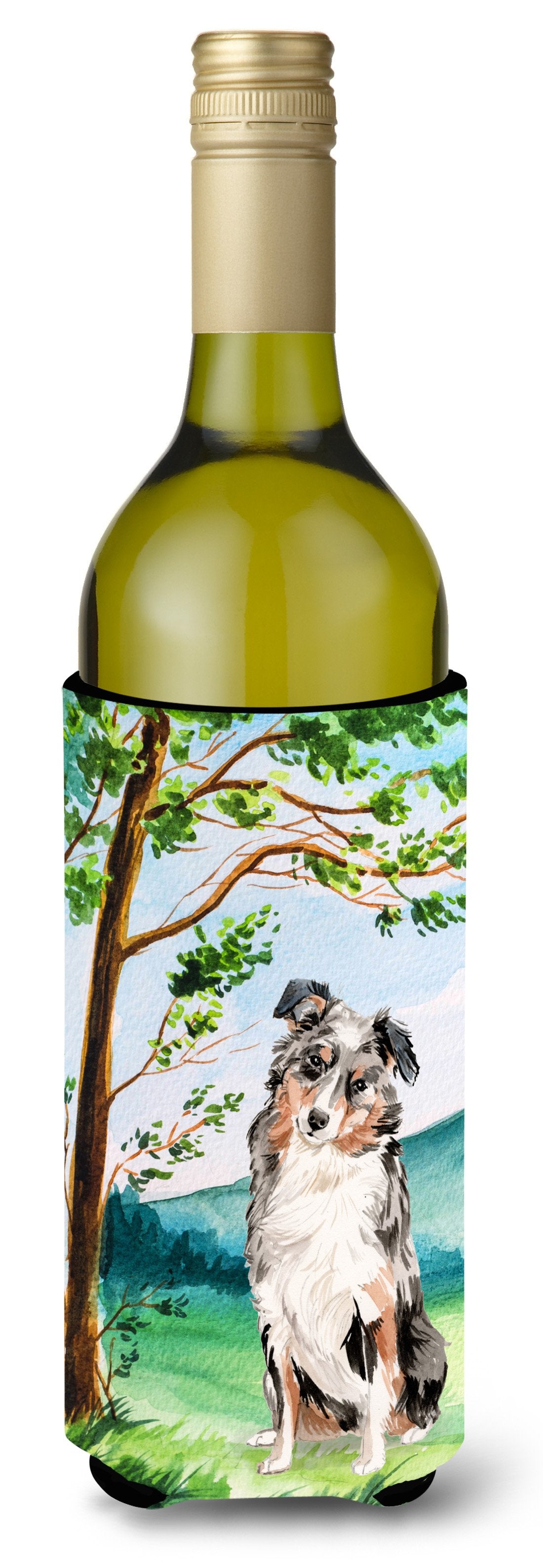 Under the Tree Australian Shepherd Wine Bottle Beverage Insulator Hugger CK2030LITERK by Caroline&#39;s Treasures