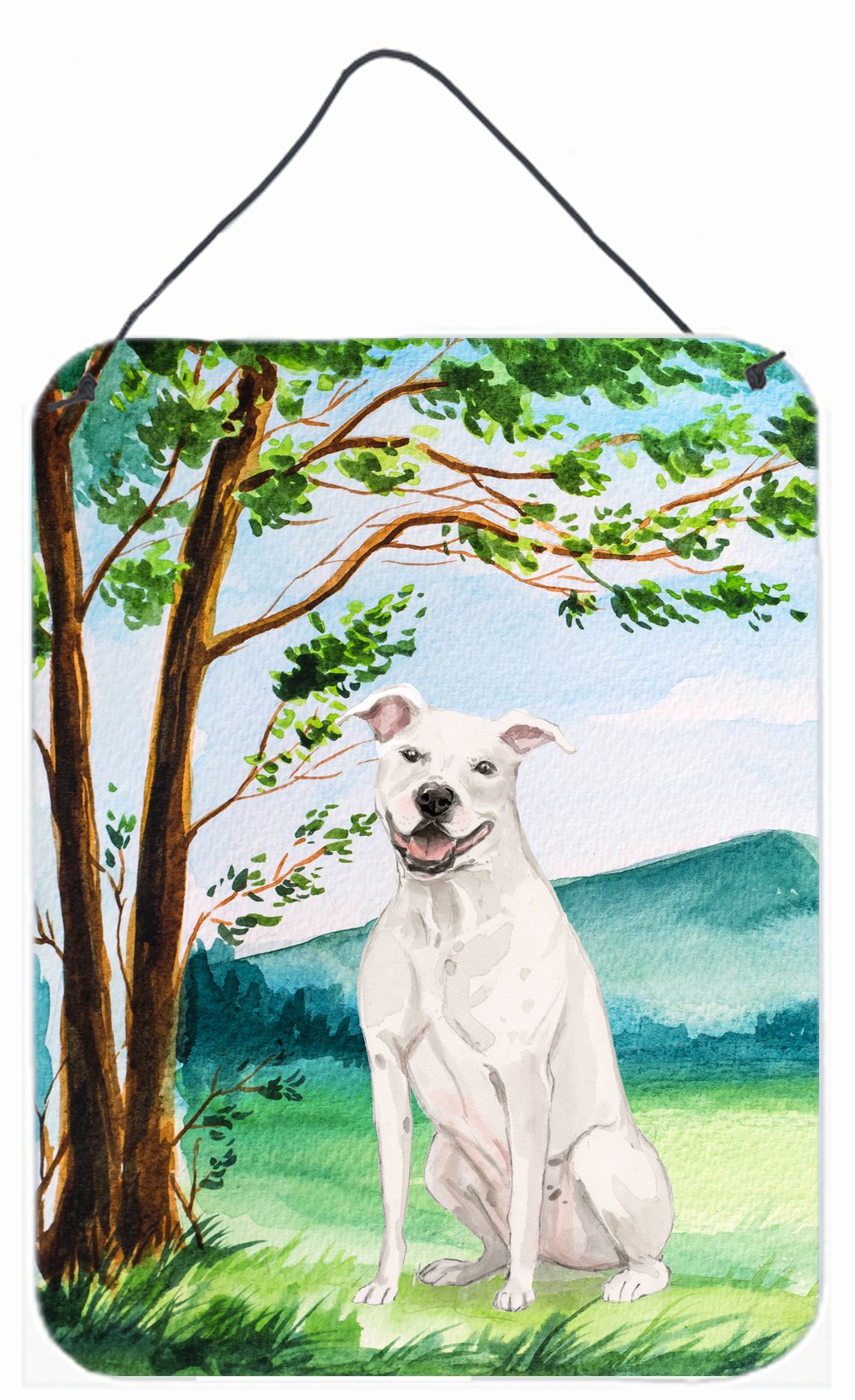 Under the Tree White Staffie Bull Terrier Wall or Door Hanging Prints CK2031DS1216 by Caroline&#39;s Treasures