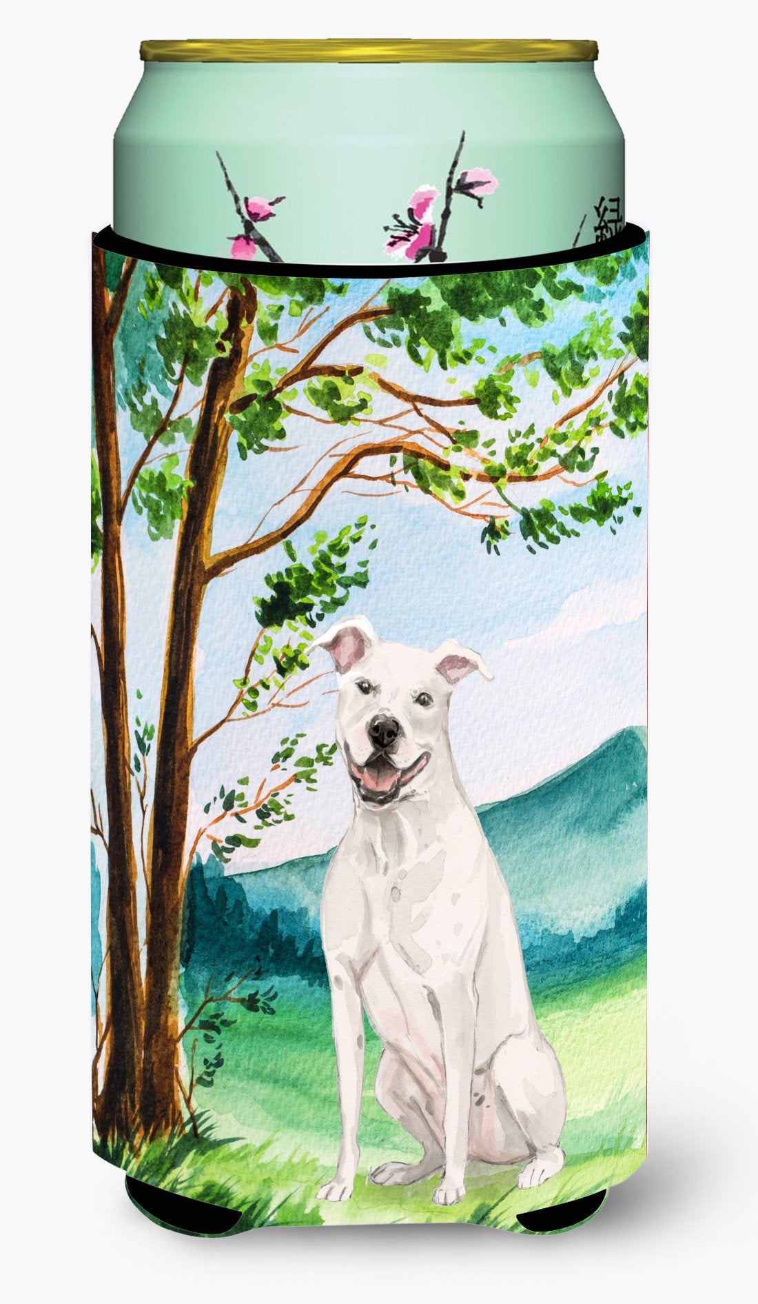 Under the Tree White Staffie Bull Terrier Tall Boy Beverage Insulator Hugger CK2031TBC by Caroline&#39;s Treasures