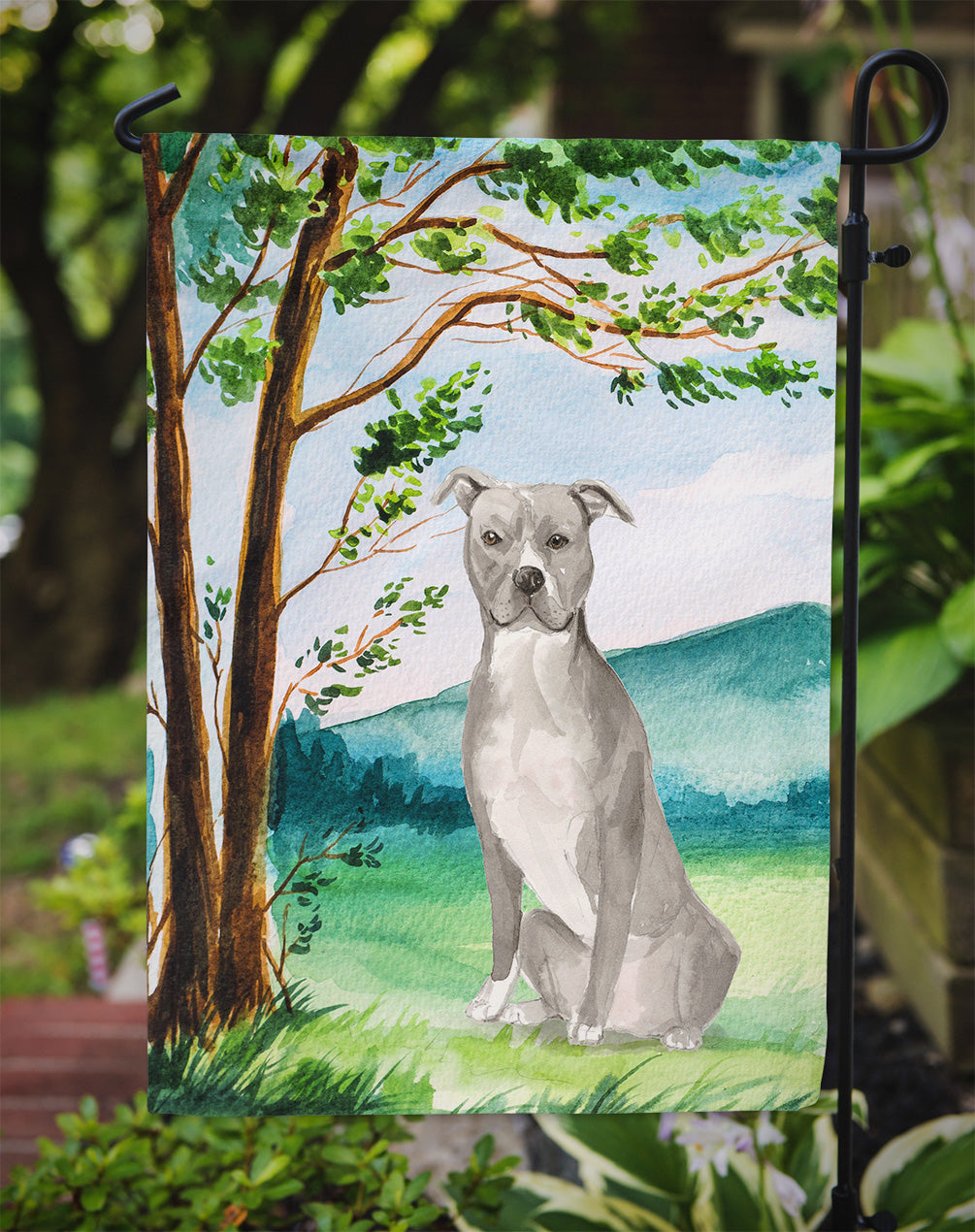 Under the Tree Staffordshire Bull Terrier Flag Garden Size CK2032GF  the-store.com.