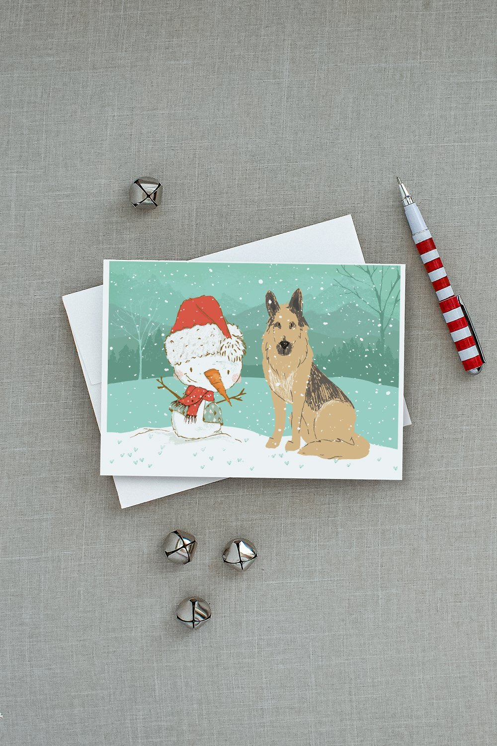 German Shepherd and Snowman Christmas Greeting Cards and Envelopes Pack of 8 - the-store.com