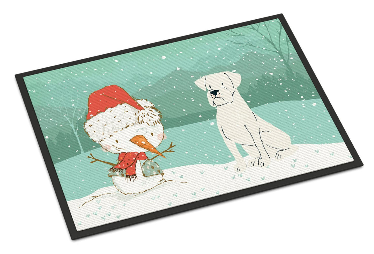 White Boxer and Snowman Christmas Indoor or Outdoor Mat 24x36 CK2034JMAT by Caroline&#39;s Treasures