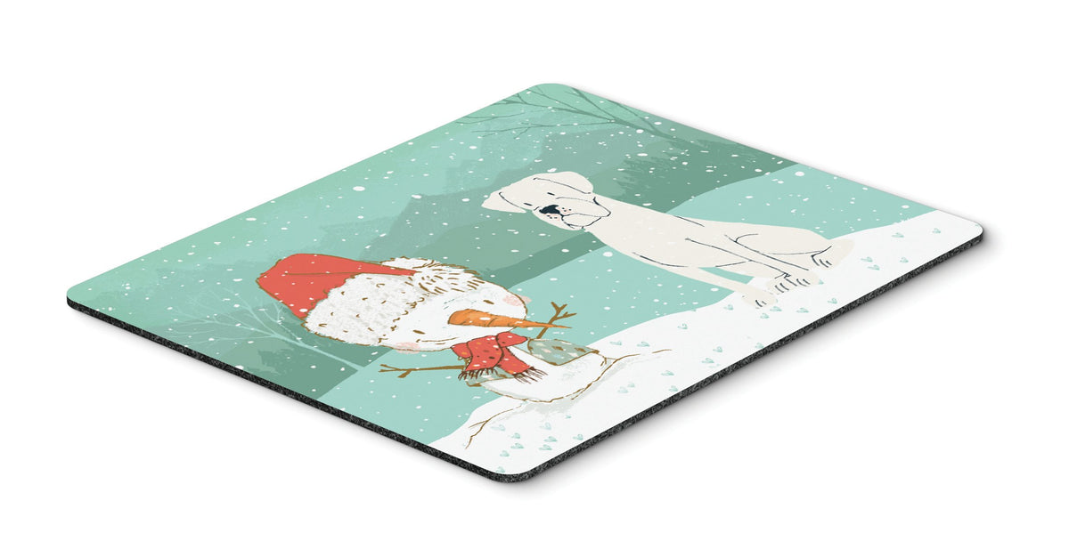 White Boxer and Snowman Christmas Mouse Pad, Hot Pad or Trivet CK2034MP by Caroline&#39;s Treasures