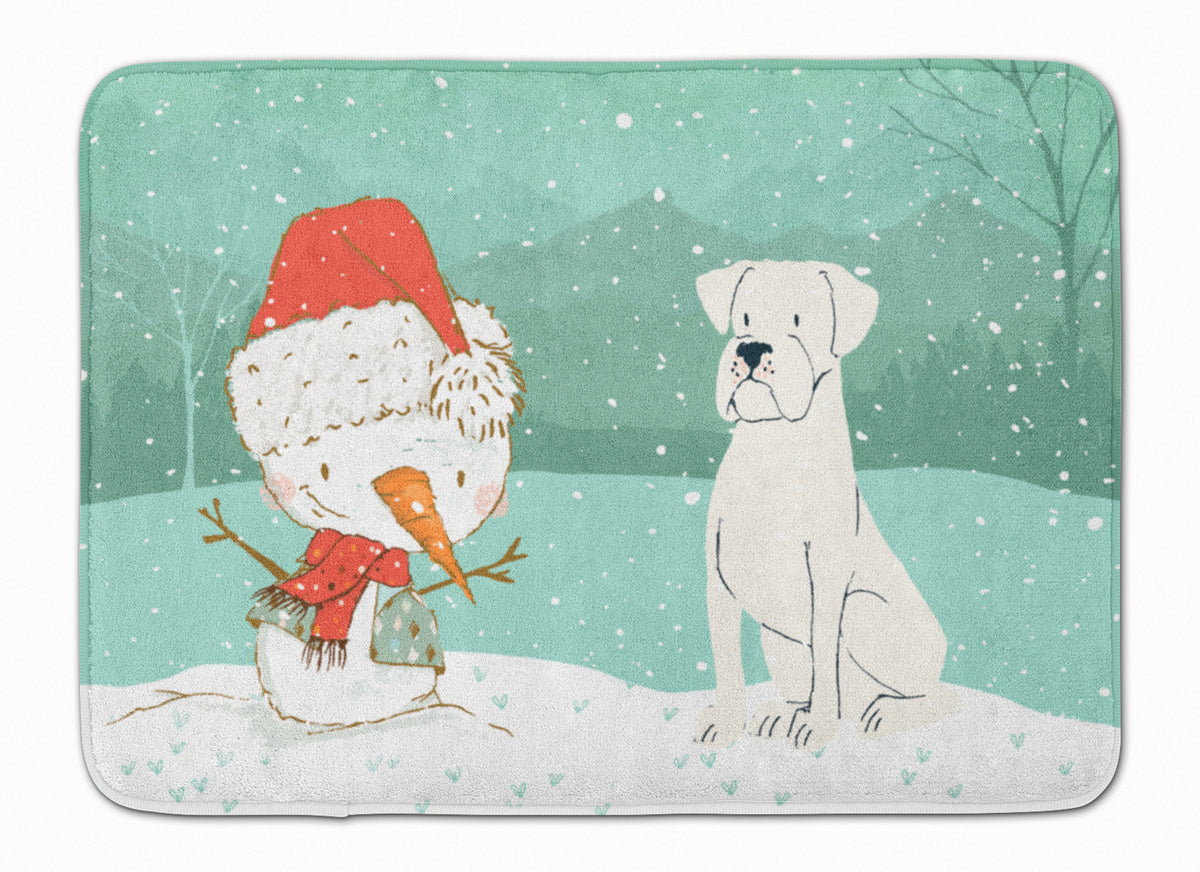White Boxer and Snowman Christmas Machine Washable Memory Foam Mat CK2034RUG - the-store.com