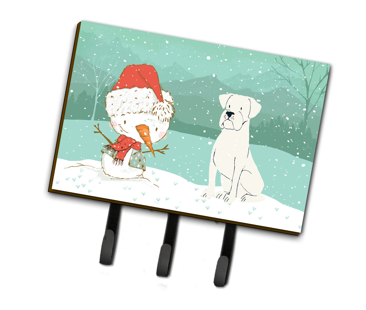 White Boxer and Snowman Christmas Leash or Key Holder CK2034TH68