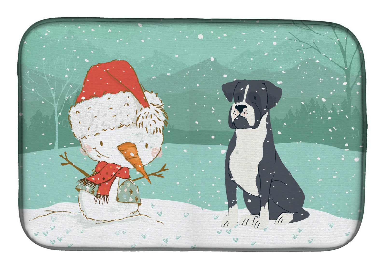 Black Boxer and Snowman Christmas Dish Drying Mat CK2035DDM  the-store.com.