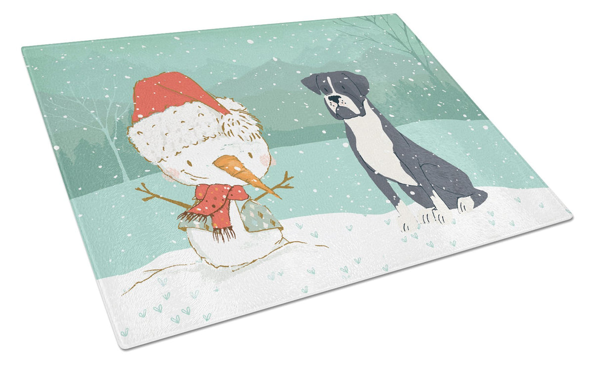 Black Boxer and Snowman Christmas Glass Cutting Board Large CK2035LCB by Caroline&#39;s Treasures