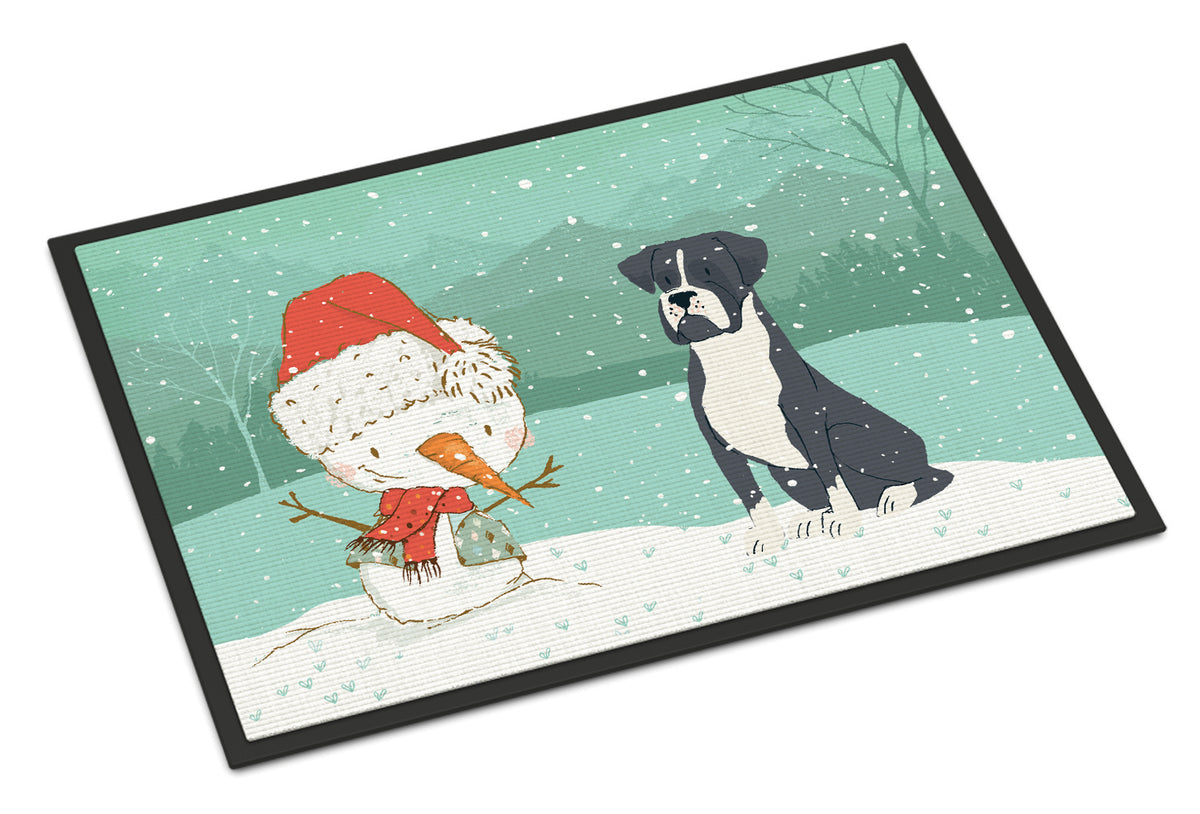 Black Boxer and Snowman Christmas Indoor or Outdoor Mat 18x27 CK2035MAT - the-store.com