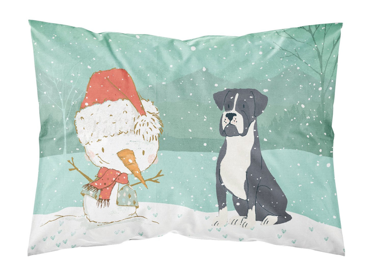 Black Boxer and Snowman Christmas Fabric Standard Pillowcase CK2035PILLOWCASE by Caroline&#39;s Treasures