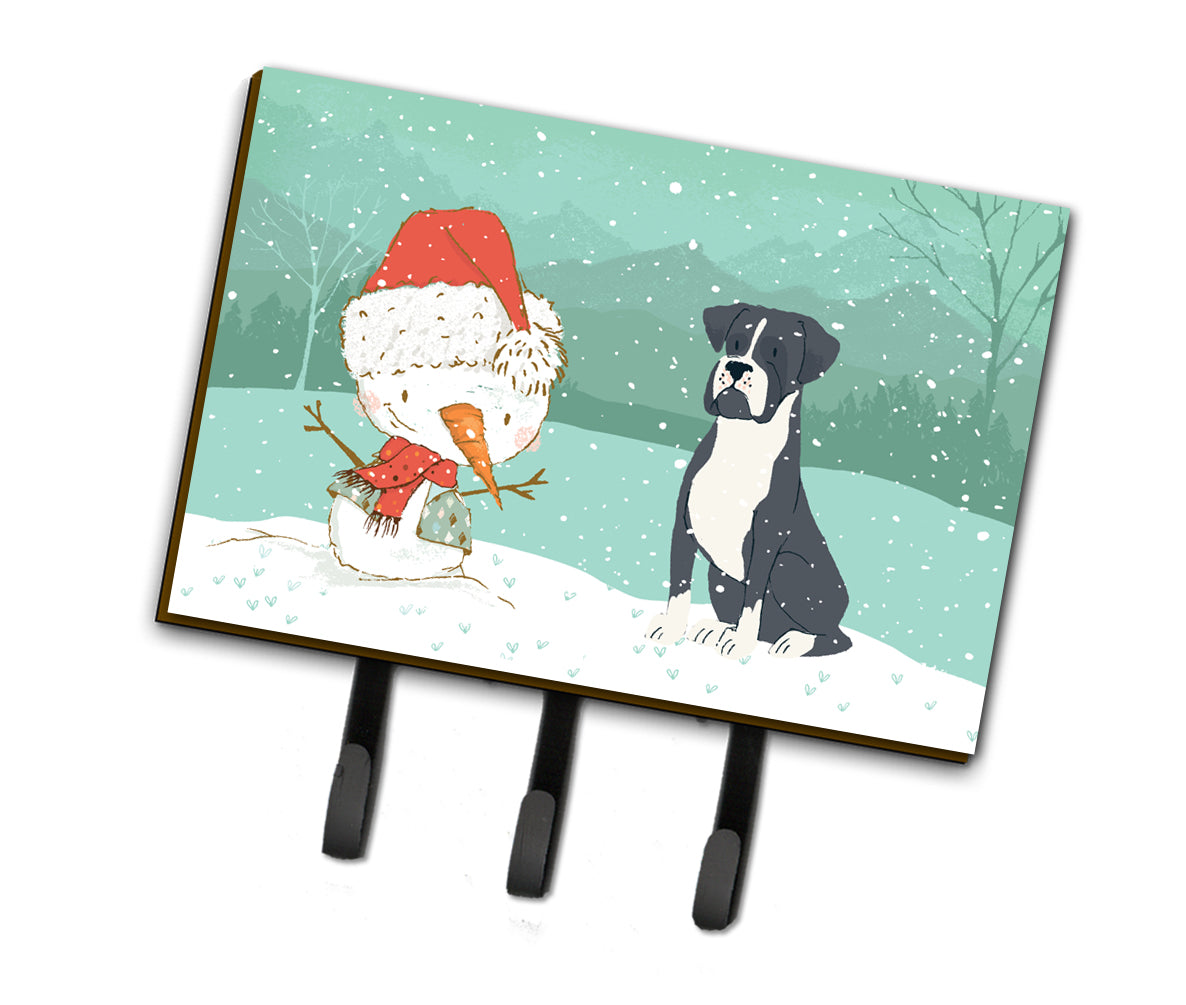 Black Boxer and Snowman Christmas Leash or Key Holder CK2035TH68