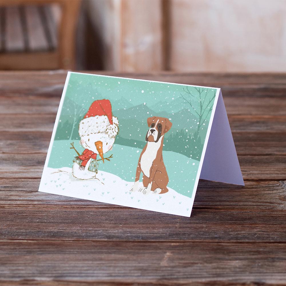 Fawn Boxer and Snowman Christmas Greeting Cards and Envelopes Pack of 8 - the-store.com