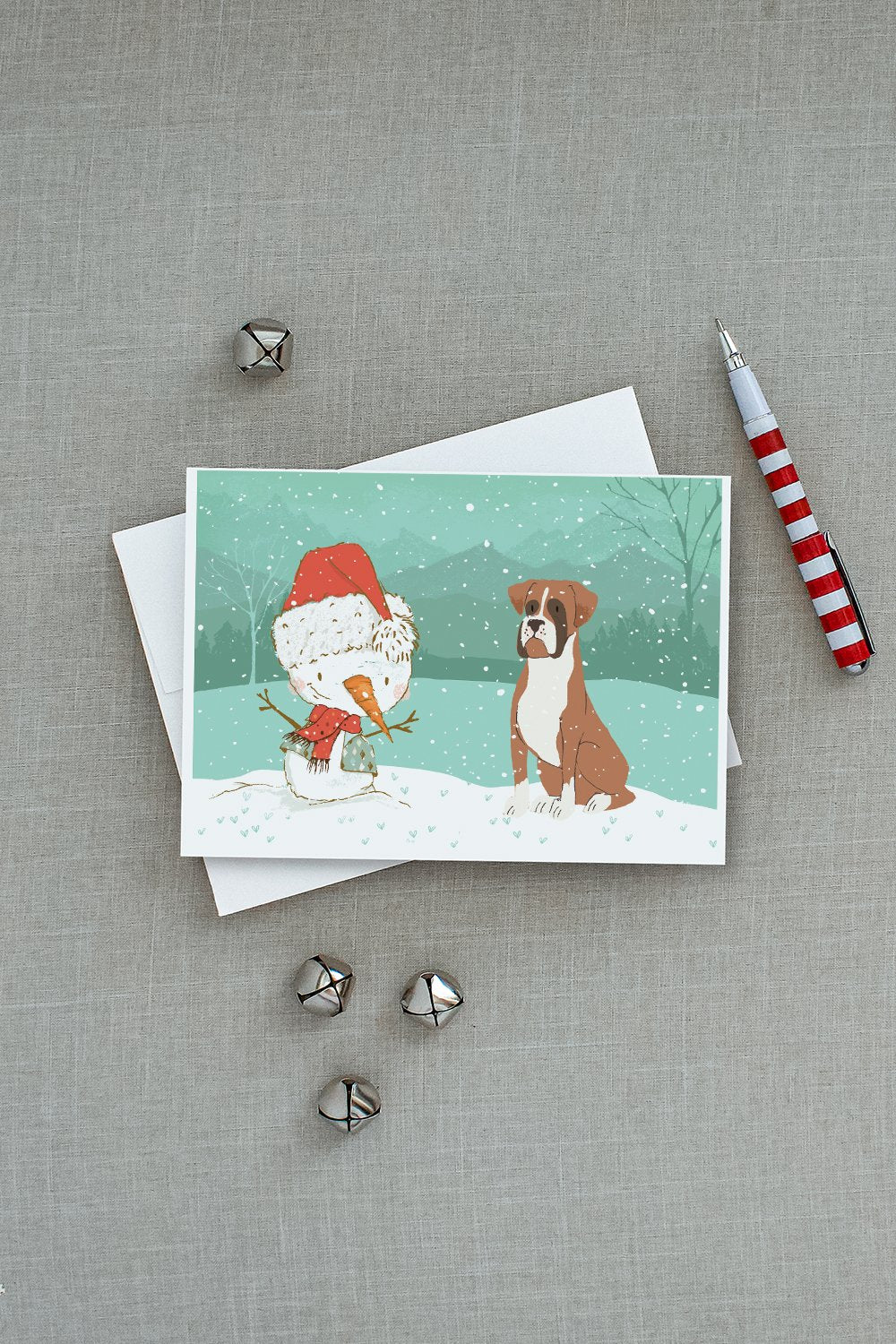 Fawn Boxer and Snowman Christmas Greeting Cards and Envelopes Pack of 8 - the-store.com