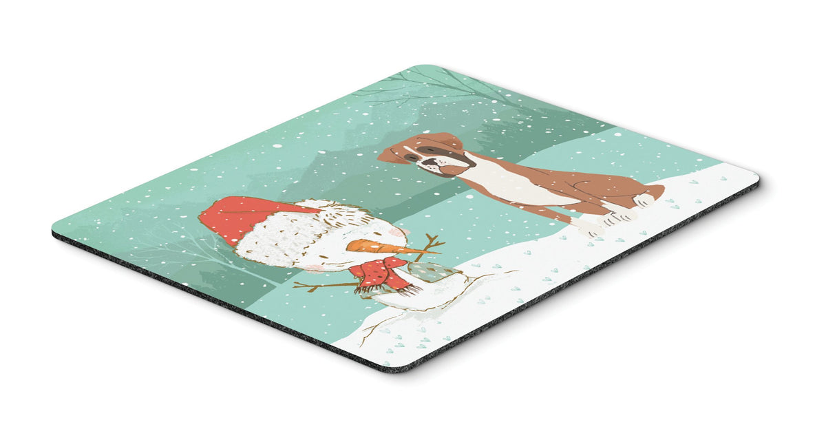 Fawn Boxer and Snowman Christmas Mouse Pad, Hot Pad or Trivet CK2036MP by Caroline&#39;s Treasures
