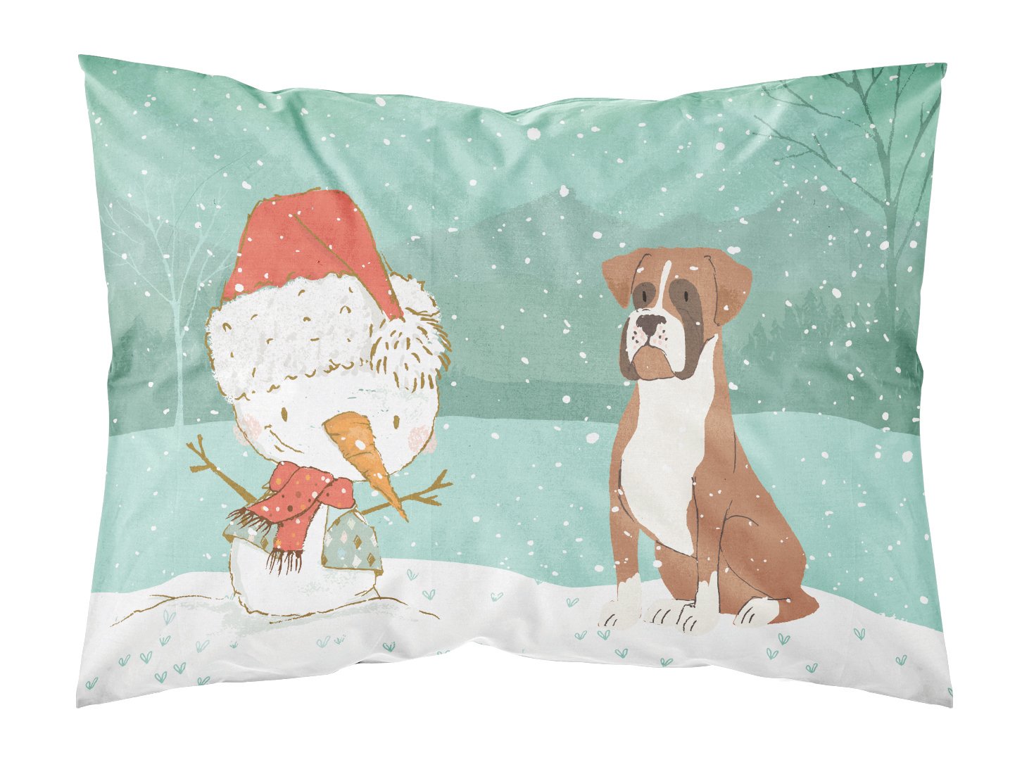 Fawn Boxer and Snowman Christmas Fabric Standard Pillowcase CK2036PILLOWCASE by Caroline's Treasures