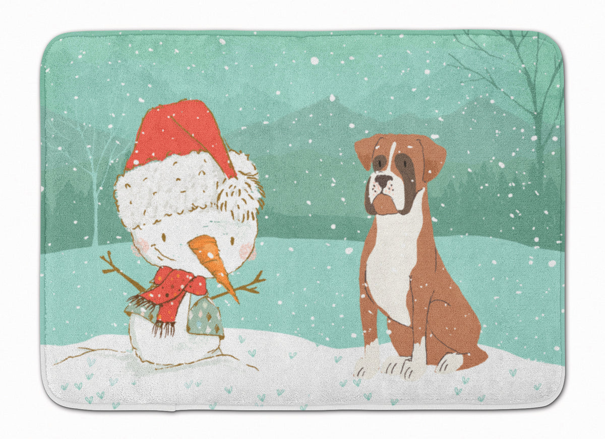 Fawn Boxer and Snowman Christmas Machine Washable Memory Foam Mat CK2036RUG - the-store.com