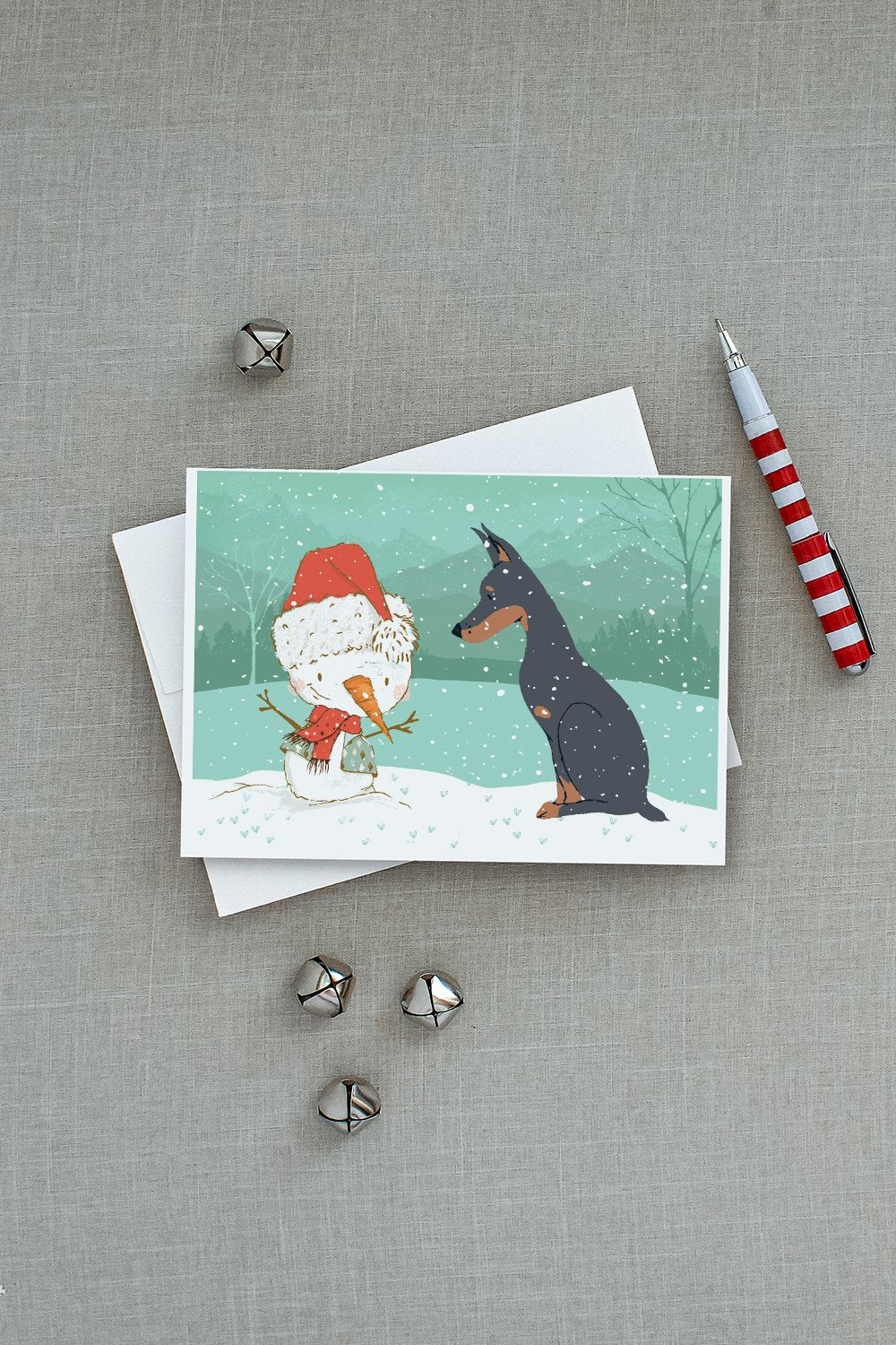 Doberman and Snowman Christmas Greeting Cards and Envelopes Pack of 8 - the-store.com