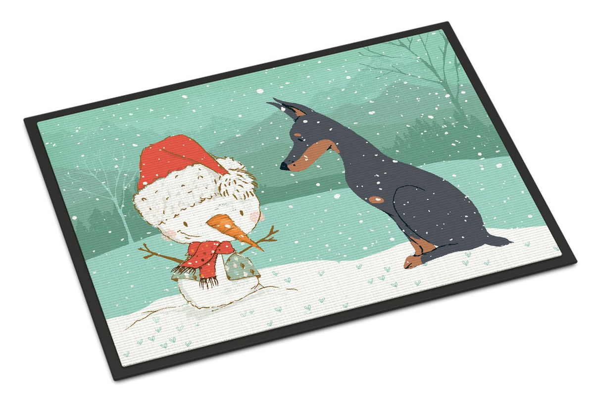 Doberman and Snowman Christmas Indoor or Outdoor Mat 24x36 CK2038JMAT by Caroline&#39;s Treasures