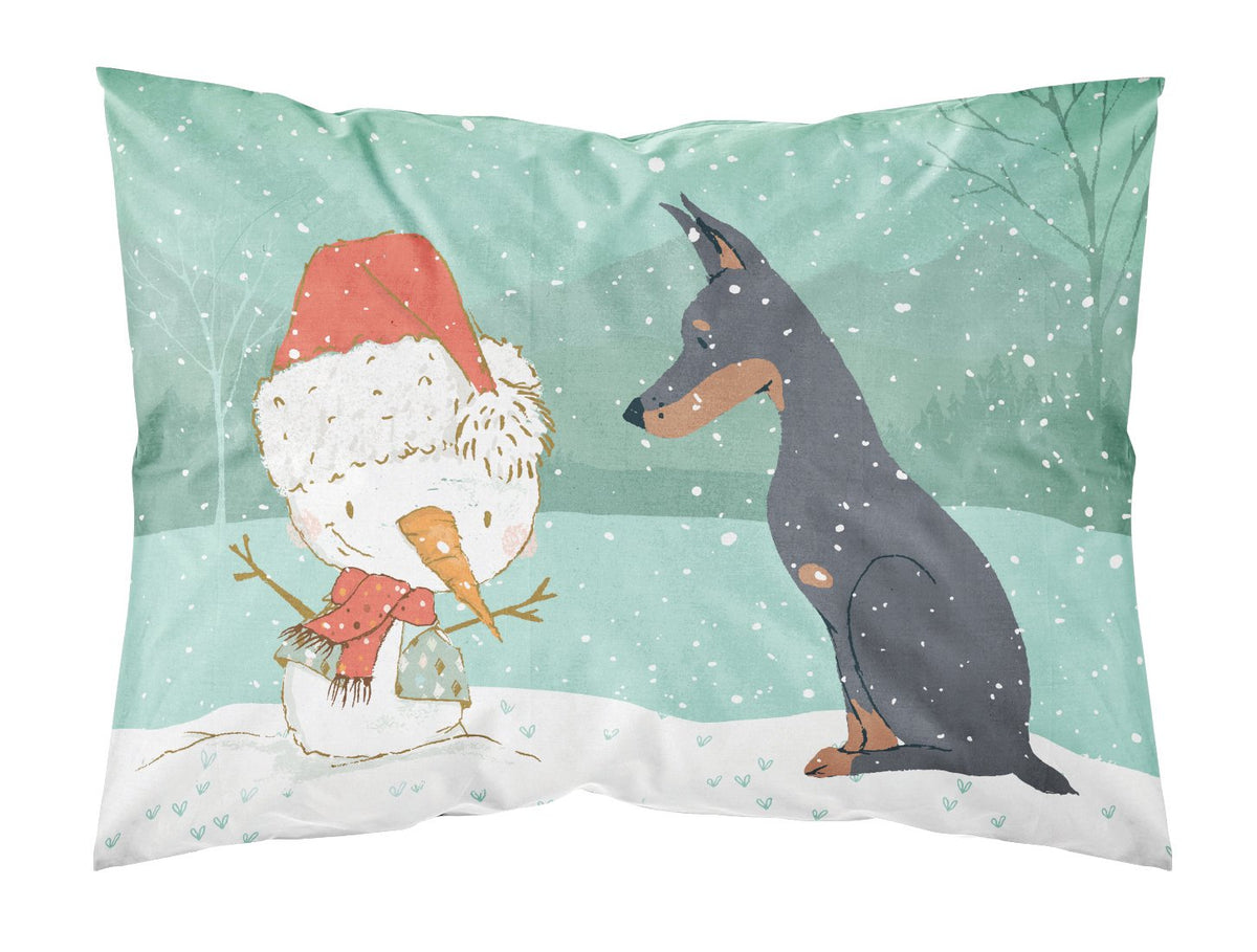 Doberman and Snowman Christmas Fabric Standard Pillowcase CK2038PILLOWCASE by Caroline&#39;s Treasures