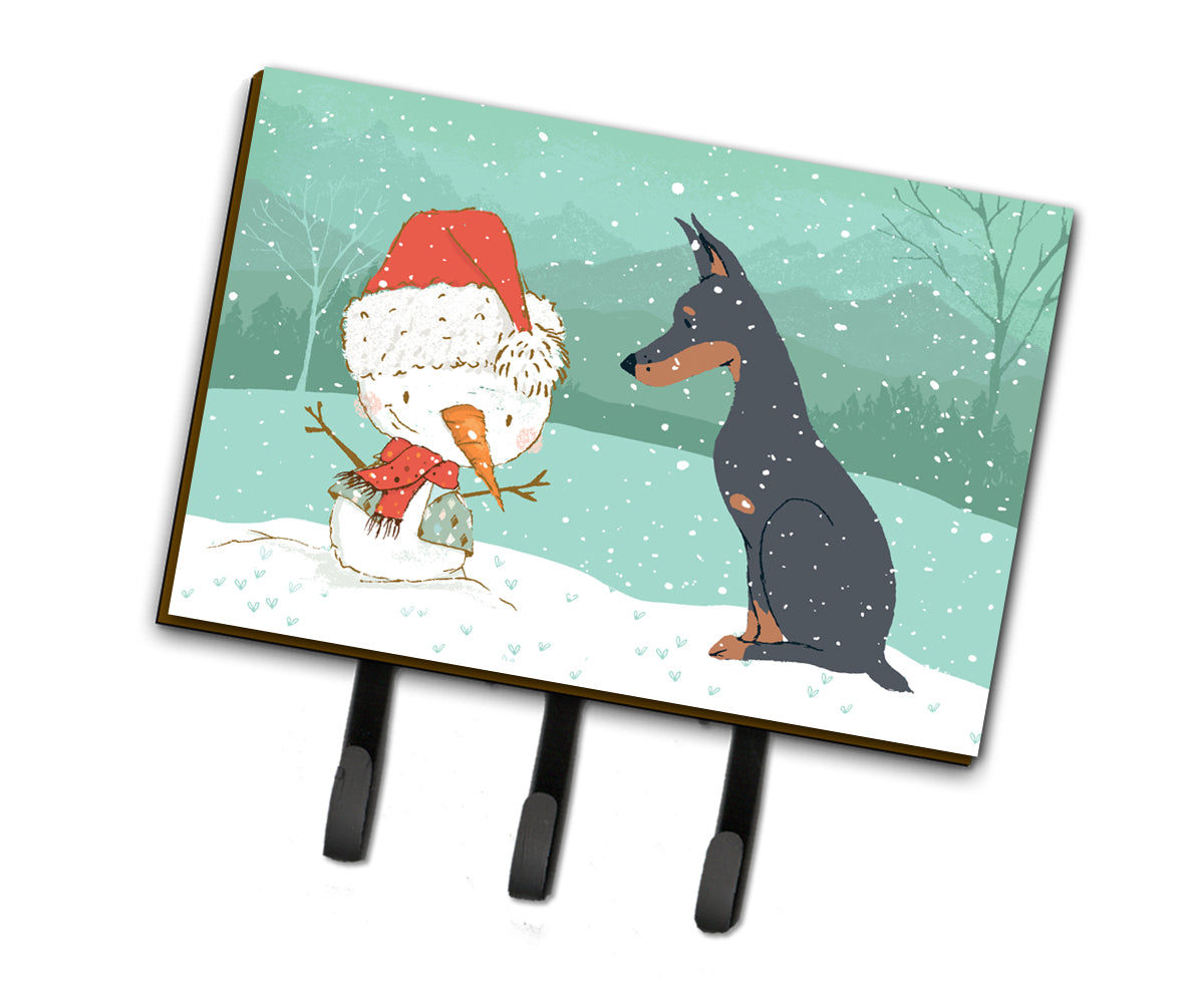 Doberman and Snowman Christmas Leash or Key Holder CK2038TH68  the-store.com.