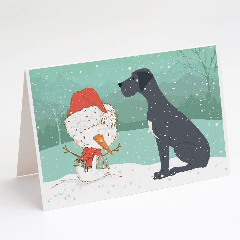 Buy this Black Great Dane and Snowman Christmas Greeting Cards and Envelopes Pack of 8