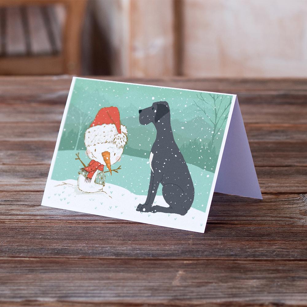 Caroline's Treasures Black Great Dane and Snowman Christmas Greeting Cards - Blank Note Cards – 8-Pack of Artist-Designed Cards with Envelopes