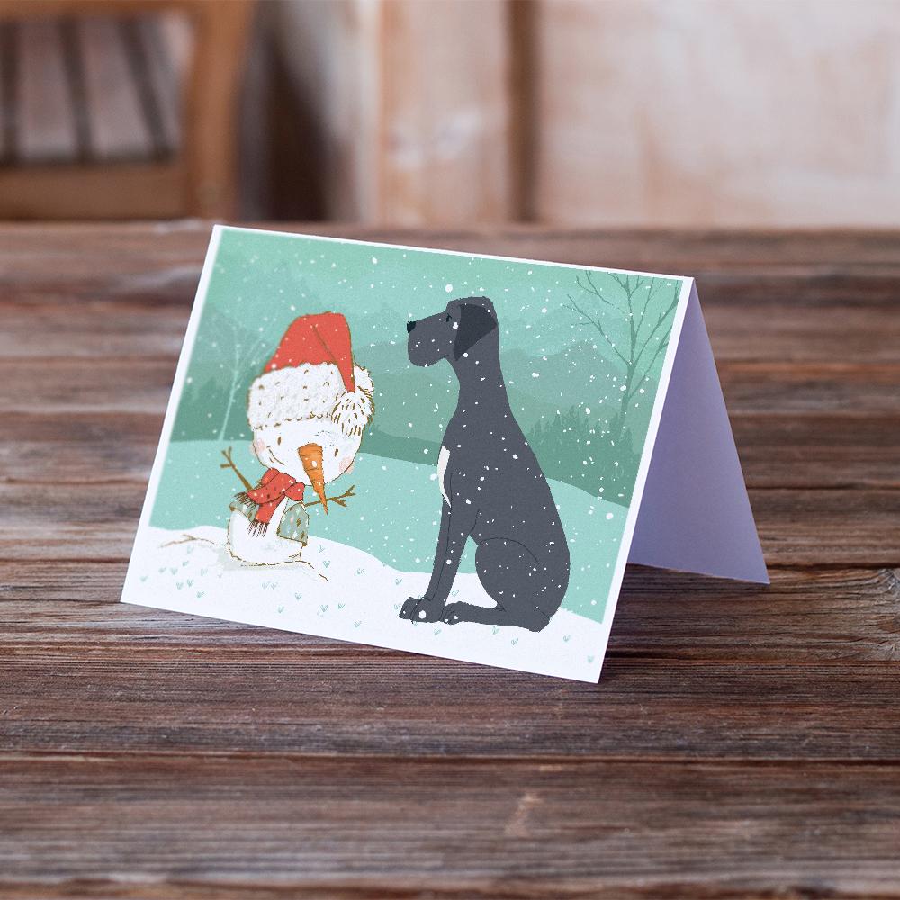 Black Great Dane and Snowman Christmas Greeting Cards and Envelopes Pack of 8 - the-store.com