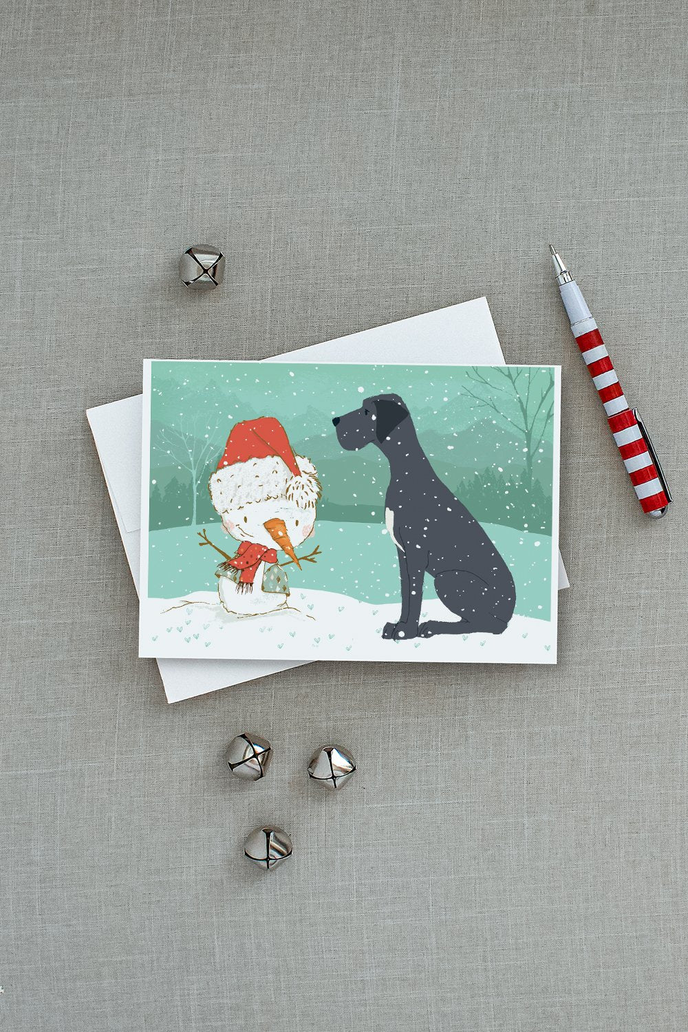 Black Great Dane and Snowman Christmas Greeting Cards and Envelopes Pack of 8 - the-store.com