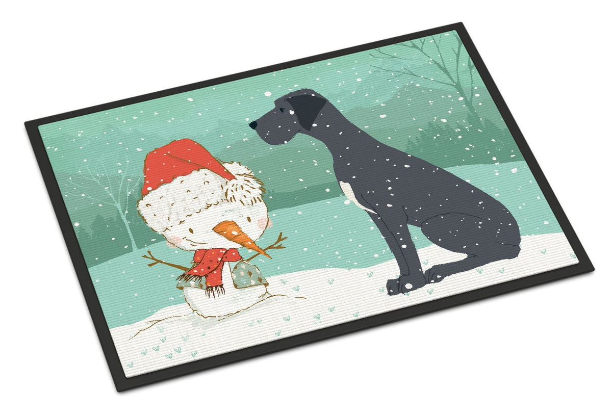 Black Great Dane and Snowman Christmas Indoor or Outdoor Mat 24x36 CK2039JMAT by Caroline&#39;s Treasures