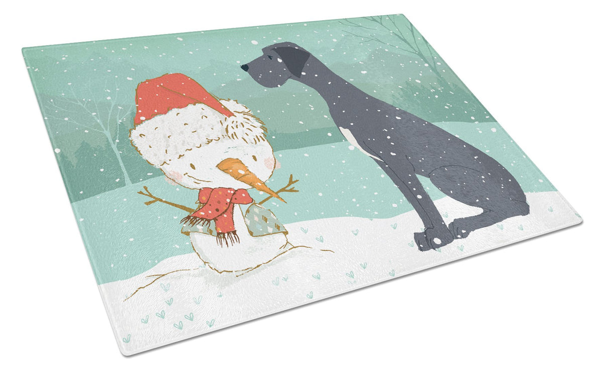 Black Great Dane and Snowman Christmas Glass Cutting Board Large CK2039LCB by Caroline&#39;s Treasures