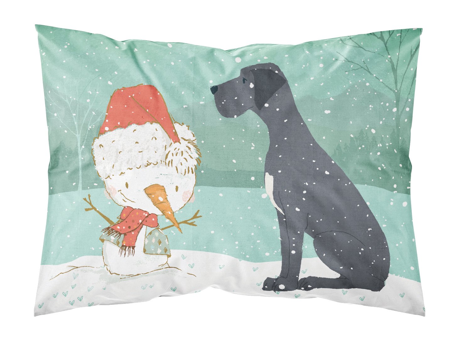 Black Great Dane and Snowman Christmas Fabric Standard Pillowcase CK2039PILLOWCASE by Caroline's Treasures