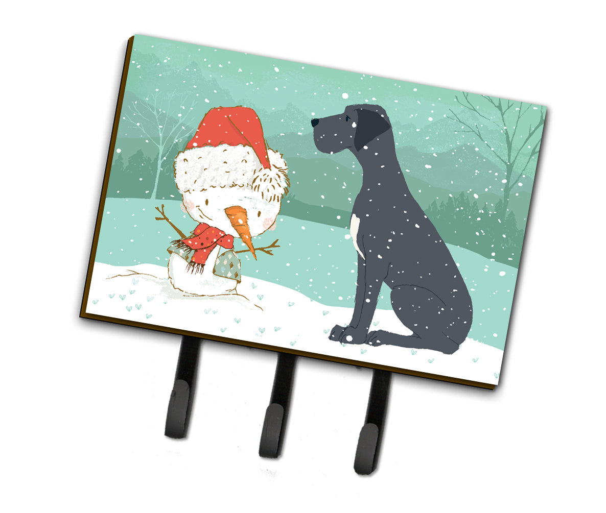 Black Great Dane and Snowman Christmas Leash or Key Holder CK2039TH68
