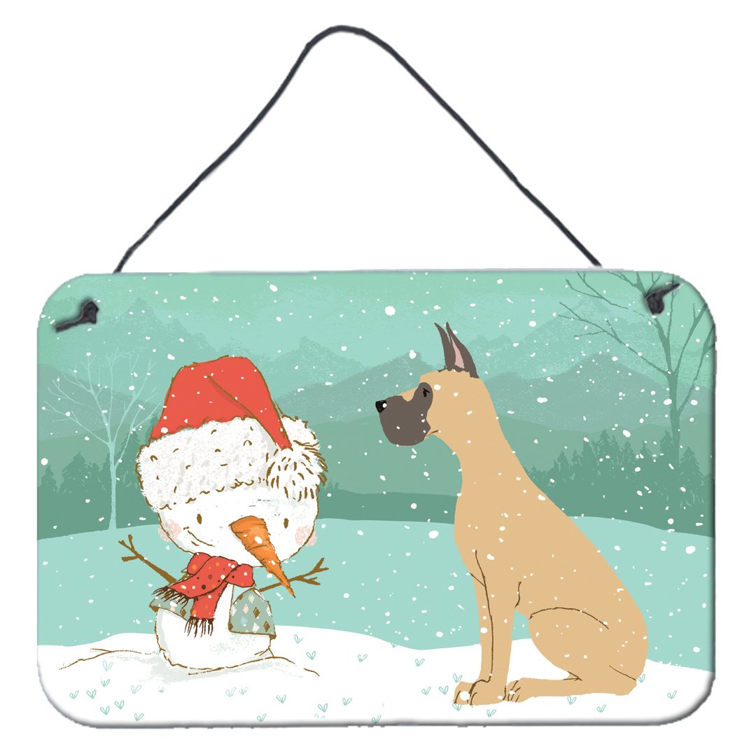 Cropped Fawn Great Dane Snowman Christmas Wall or Door Hanging Prints CK2041DS812 by Caroline&#39;s Treasures