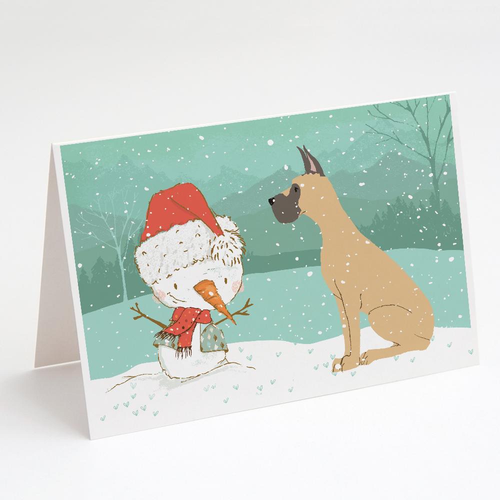 Buy this Cropped Fawn Great Dane Snowman Christmas Greeting Cards and Envelopes Pack of 8