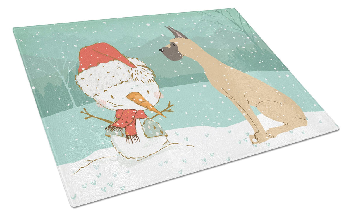 Cropped Fawn Great Dane Snowman Christmas Glass Cutting Board Large CK2041LCB by Caroline&#39;s Treasures